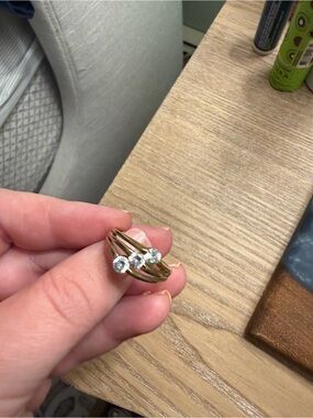 Gold Tone Triple Band Ring with Clear Stones